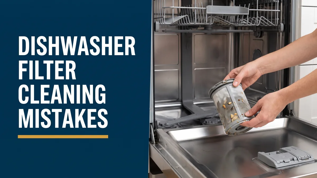 Removing a clogged dishwasher filter, the focus of this dishwasher repair and maintenance guide