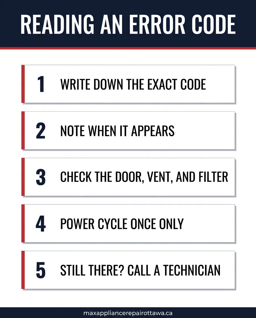 Card diagram of the five steps for responding to an appliance error code